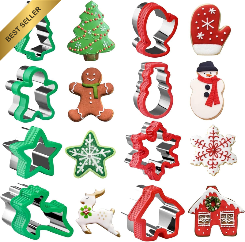 8 Pcs Cookie Cutter Set Comfort Grip Glove Snowman Star Snowflake