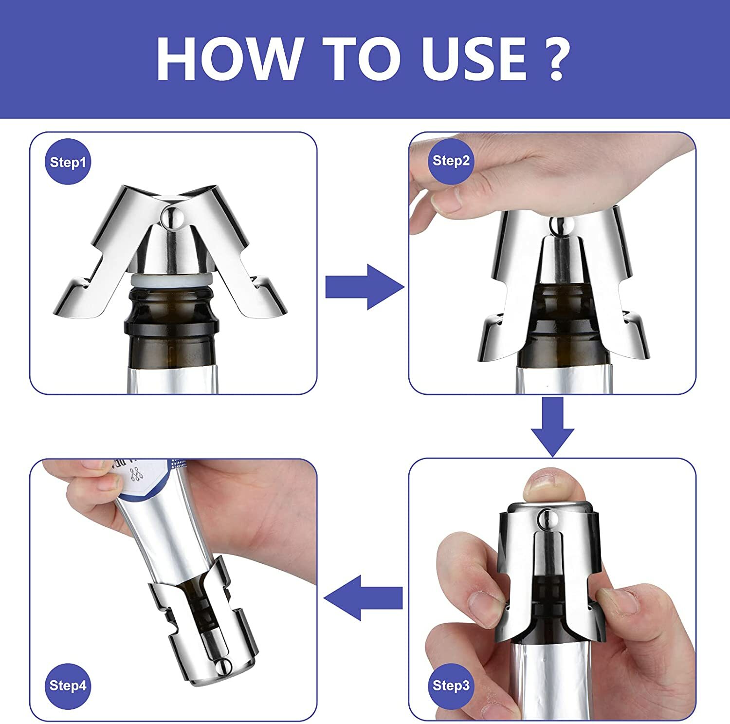 2Pcs Vacuum Sealed Champagne Wine Bottle Sealer Stopper Stainless Steel Reusable