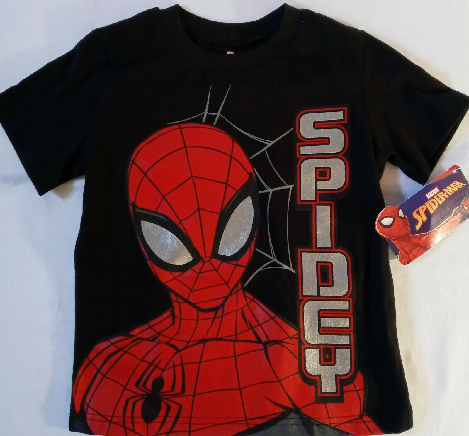 T-Shirt Kids 5 size, Tops Pullover Short Sleeve, Spider-Man Marvel, Black color. T-Shirt Kids 5 size, Tops Pullover Short Sleeve, Spider-Man Marvel, Black color.