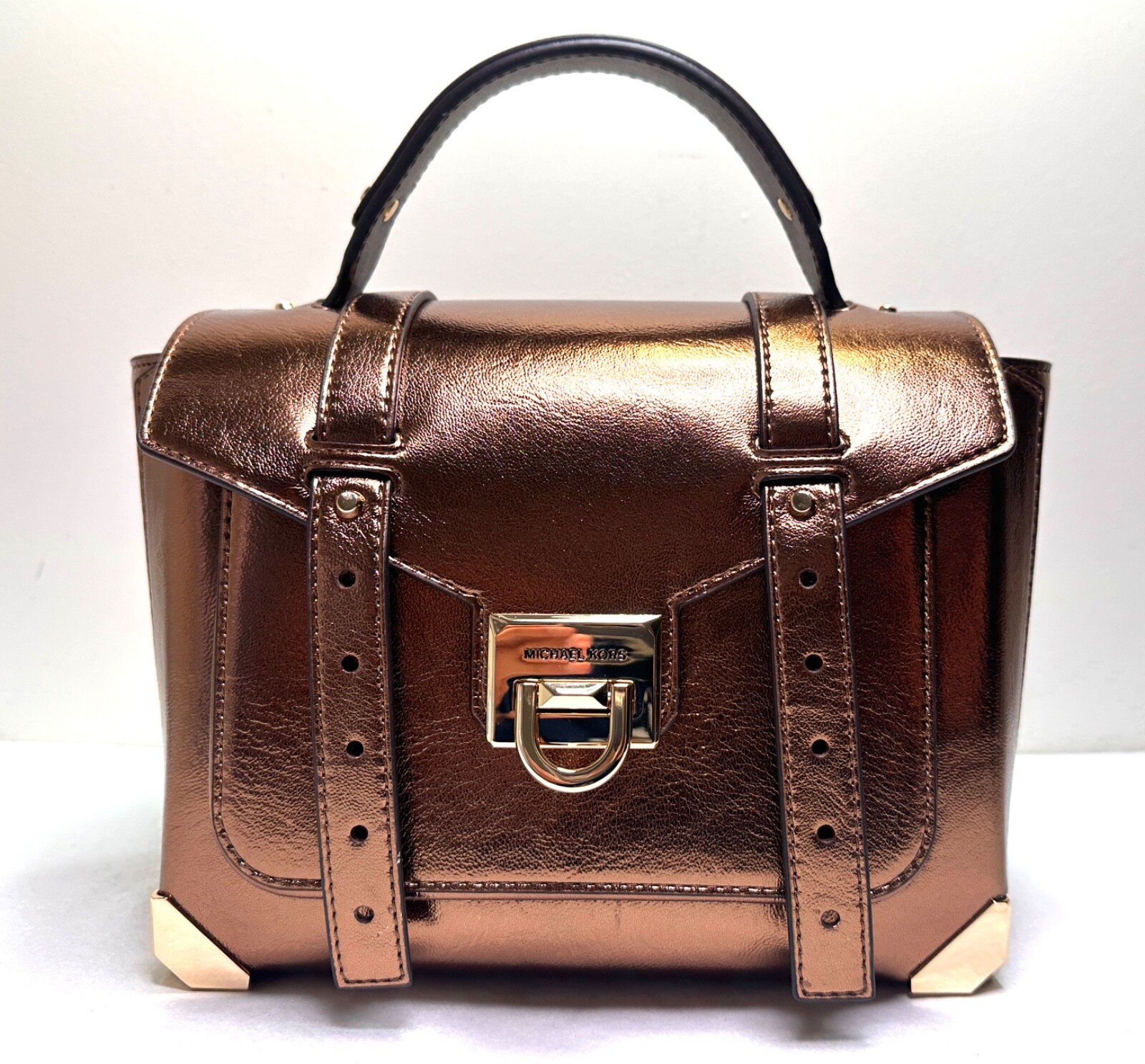 Michael Kors Manhattan Medium Metallic Mocha Leather Satchel