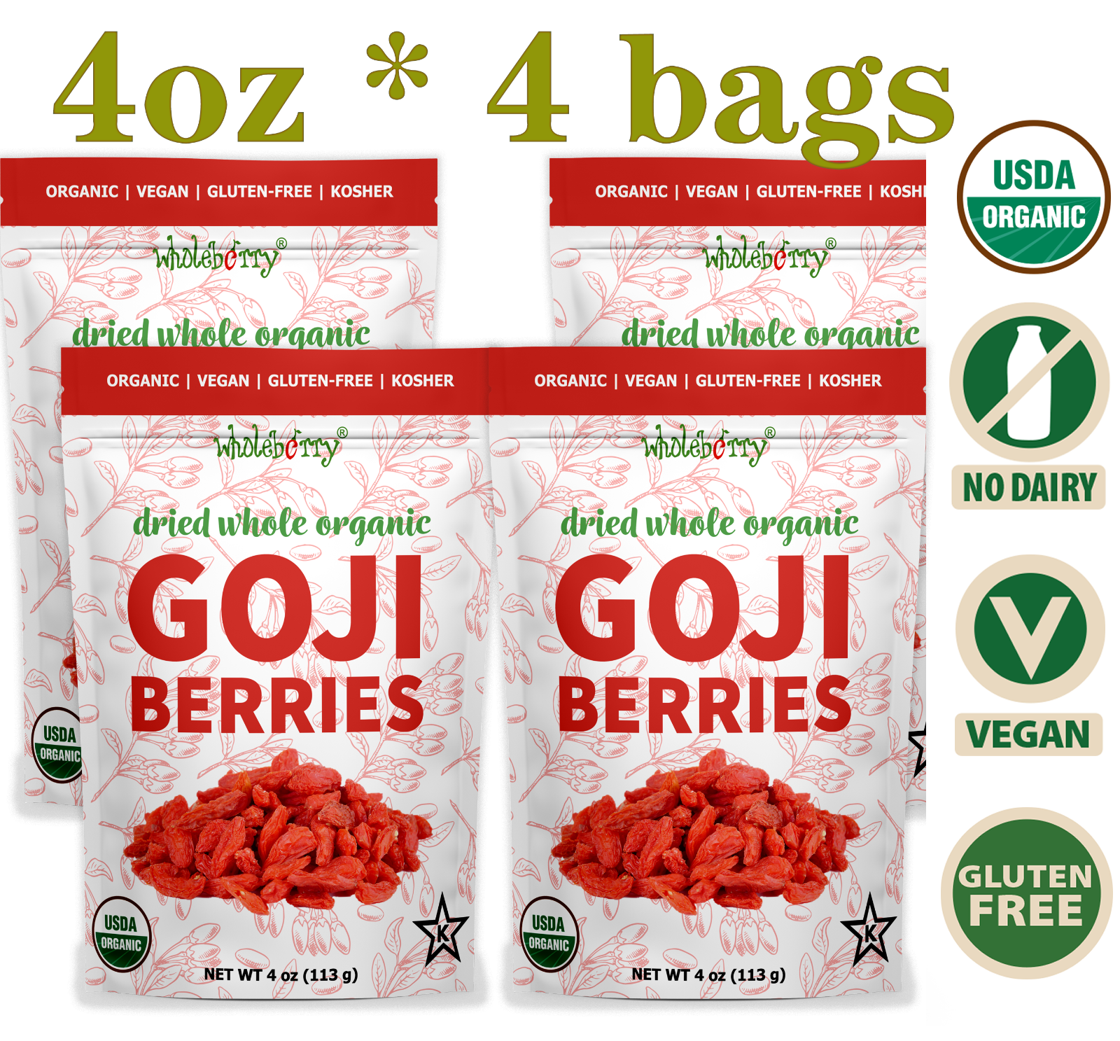 Organic Dried Goji Berries Superfood Raw Vegan Wolfberries by Wholeberry