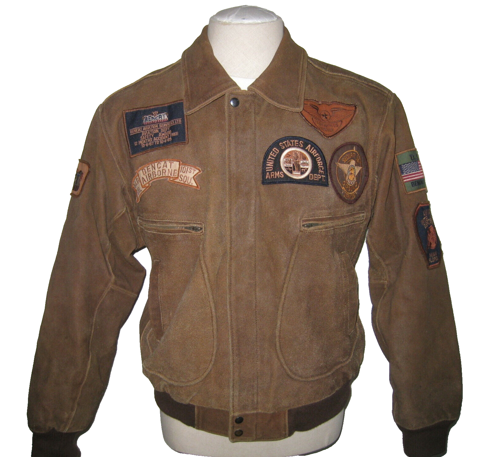CHIA USA BEN-CAT TEAM BROWN LEATHER BOMBER JACKET SIZE M