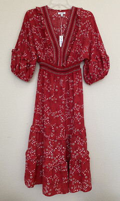 New! $138 MAX STUDIO womens floral ruffle prairie dress size M red