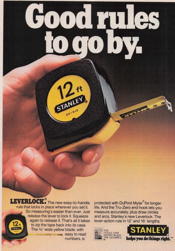 eBay listing image for 1979 Vintage Print Ad Stanley Good rules to go by Leverlock Measuring Tape