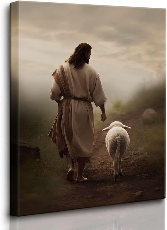 Jesus Wall Art and Lamb Canvas Vintage Pictures for with Oil Painting Poster Decoration Modern 16X24 Inch Unframed