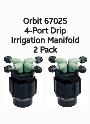 Orbit 67025  4-Port Drip Irrigation Manifold 1/2 Inlet 0.5'' Dia.  2 Pack