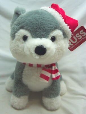 Russ SOFT CUTE HUSKY DOG W/ SANTA HAT & SCARF 11'' Plush STUFFED ANIMAL TOY NEW