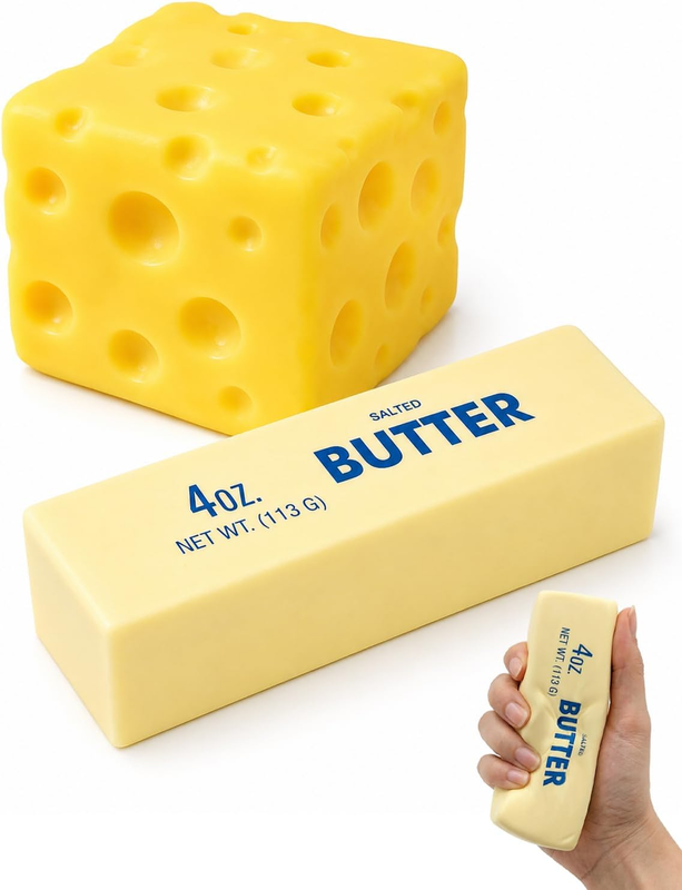 2PCS Squishy Cheese Butter Stress Relief Toy Realistic Soft Sensory Desktop