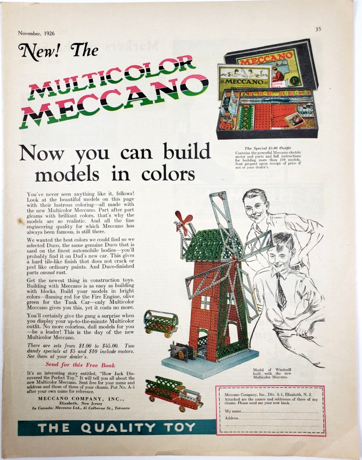 Meccano Vintage 1926 Ad Magazine Print Construction Toys