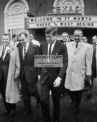 JOHN F. KENNEDY LEAVES THE HOTEL TEXAS IN FT. WORTH 11/22/63 8X10 PHOTO (BB-263)