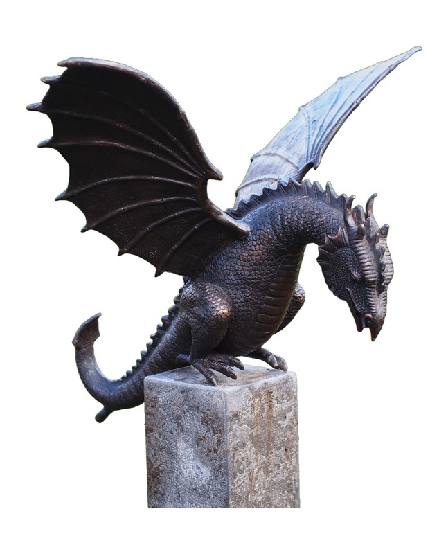 Bronzeskulptur Drache Mit Gespreizten FlÃ¼Geln Wasserspeier Gartenfigur