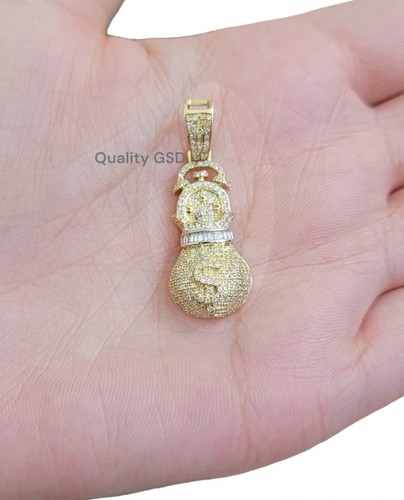 Pre-owned Quality Gold Money Bag Charm Pendant 10k Yellow Gold 0.60 Ct Diamond Men's Charm Real, 1.2"