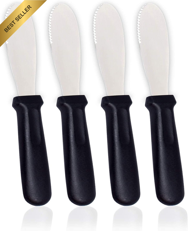 Butter Spreader Knife | 4 PCS Wide Blade Stainless Steel Spreader | Black Plasti