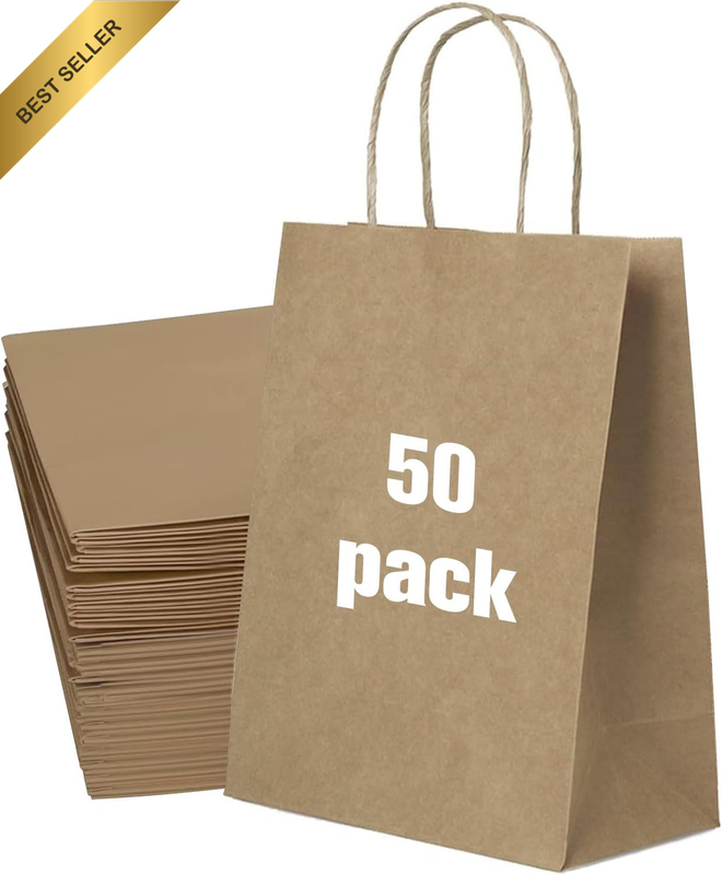50 Pack Brown Paper Bag 15X8X21Cm,Kraft Gift Bag with Handle Bulk Party Bag | Co