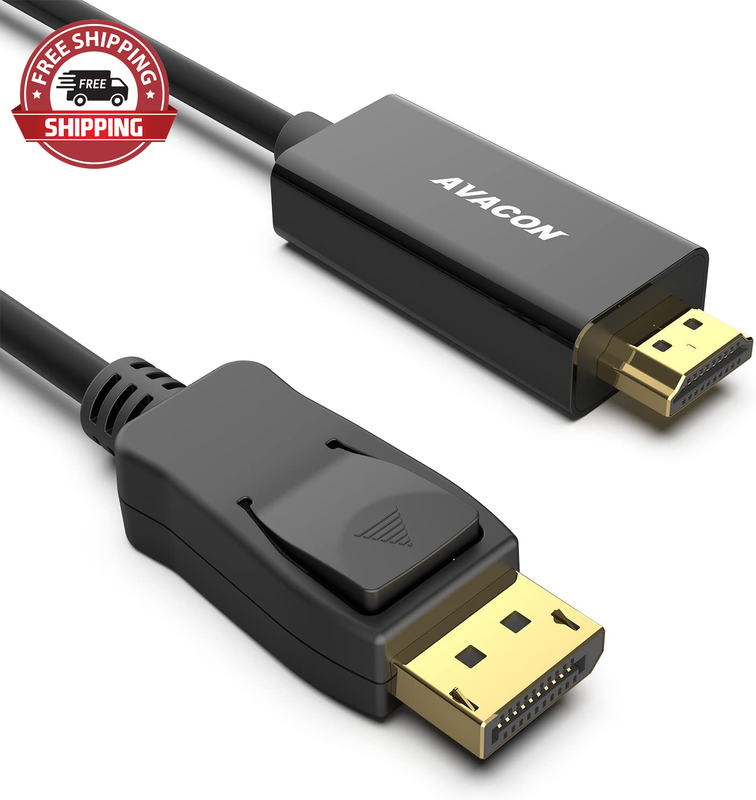 Displayport to HDMI 6 Feet Gold-Plated Cable, Avacon Display Port to HDMI Adapte