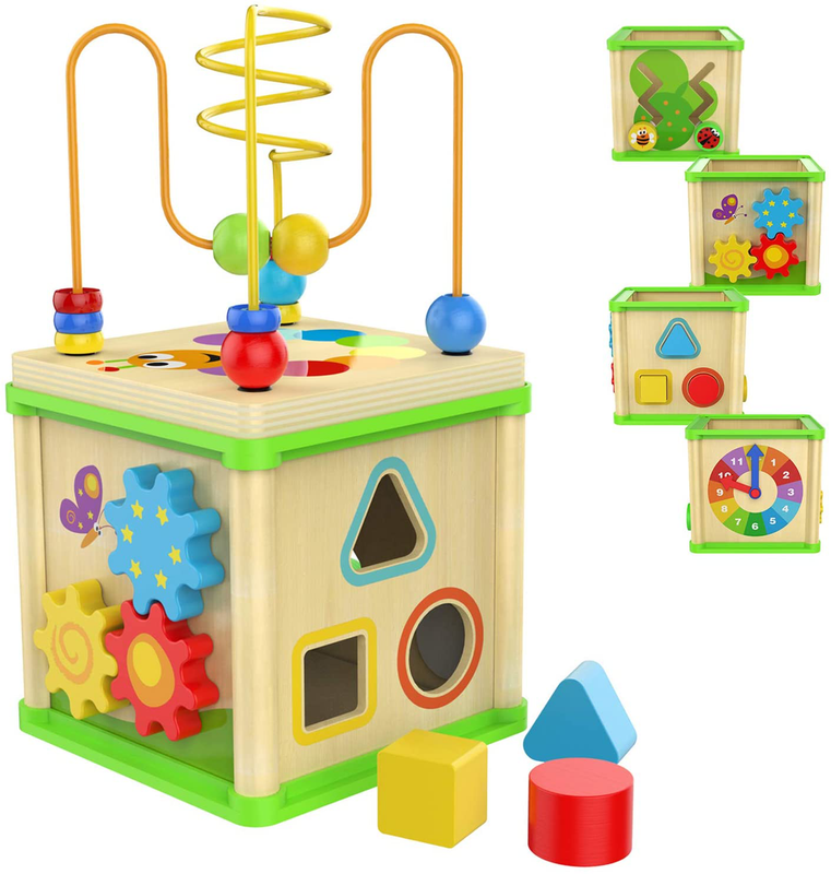 Wooden Activity Cube Toys for 1 2 Year Old Boy Gril,One Year