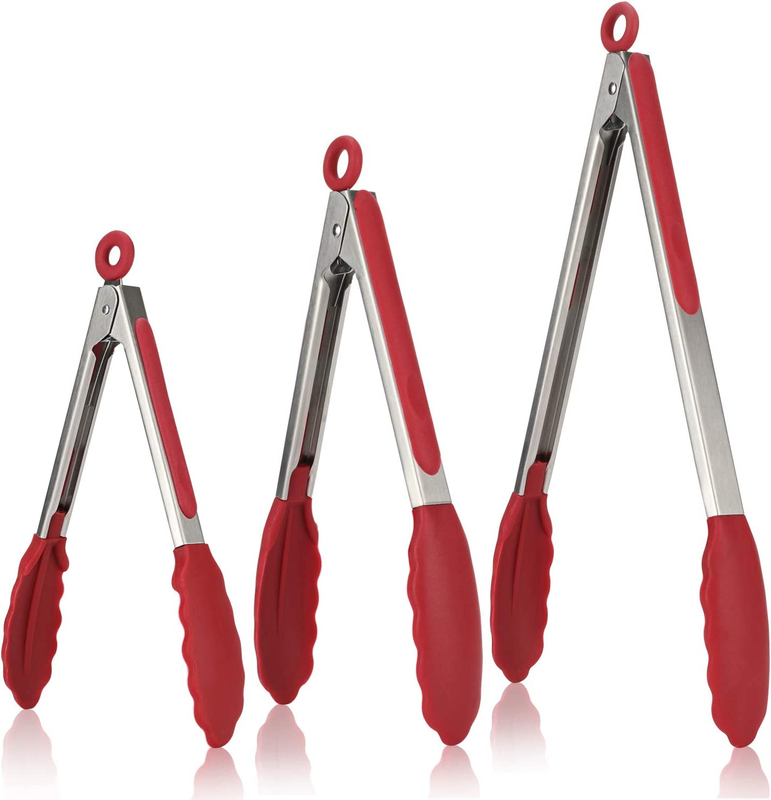315℃ Heat Resistant Silicone Kitchen Tong 18+23+30Cm (Red)