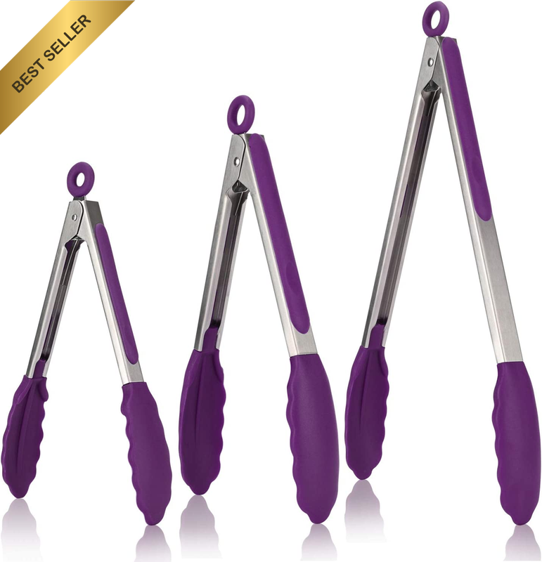 250℃ Heat Resistant Kitchen Tongs:  18/8 Stainless Steel Cooking Tongs Set of 3,