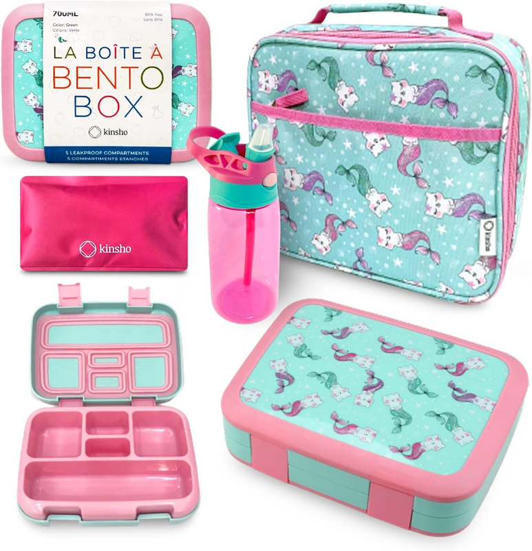 . Bento Lunch Box Set 5 Portion, Tray, Insulated Bag, Water 