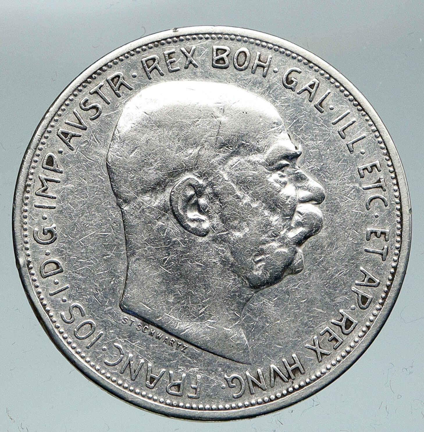 1909 AUSTRIA w King FRANZ JOSEPH I Austrian Silver Antique 5