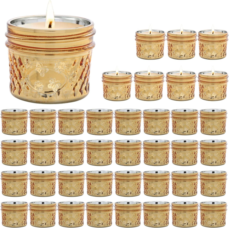 Set Of 40,glass Gold Votive Candle Holders Bulk Set For Table Cent