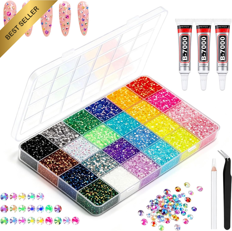24000Pcs Nail Art Rhinestones, Craft Gems for DIY Nail Decorations & Crafts, Non