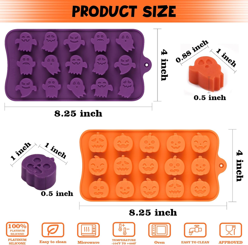 4 Pack Halloween Candy Molds, Silicone Pumpkin Mold, Ghost Chocolate Mold, Hallo