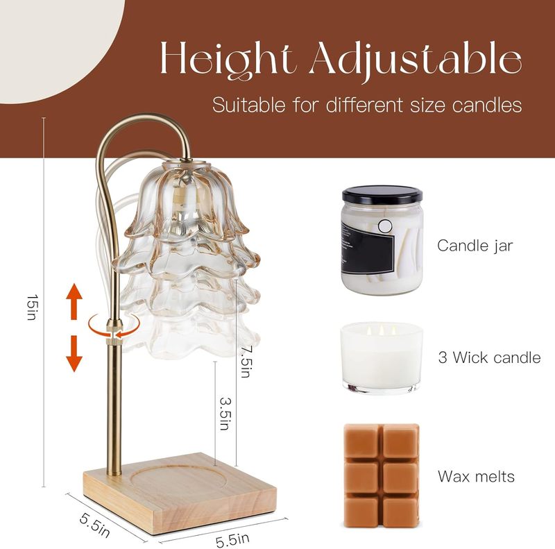 Candle Warmer Lamp with Timer: Flower Candle Lamps with 2 Bulbs Gold Height Adju