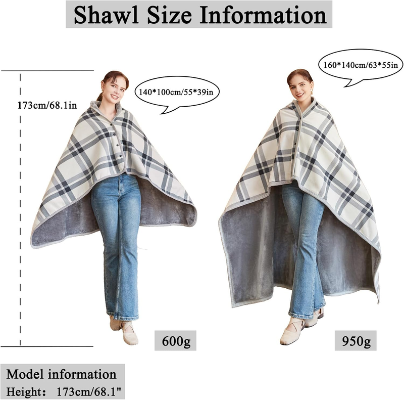 Fleece Wearable Blanket, Plaid Lap Blanket Comfy Poncho Throw with Buttons for B