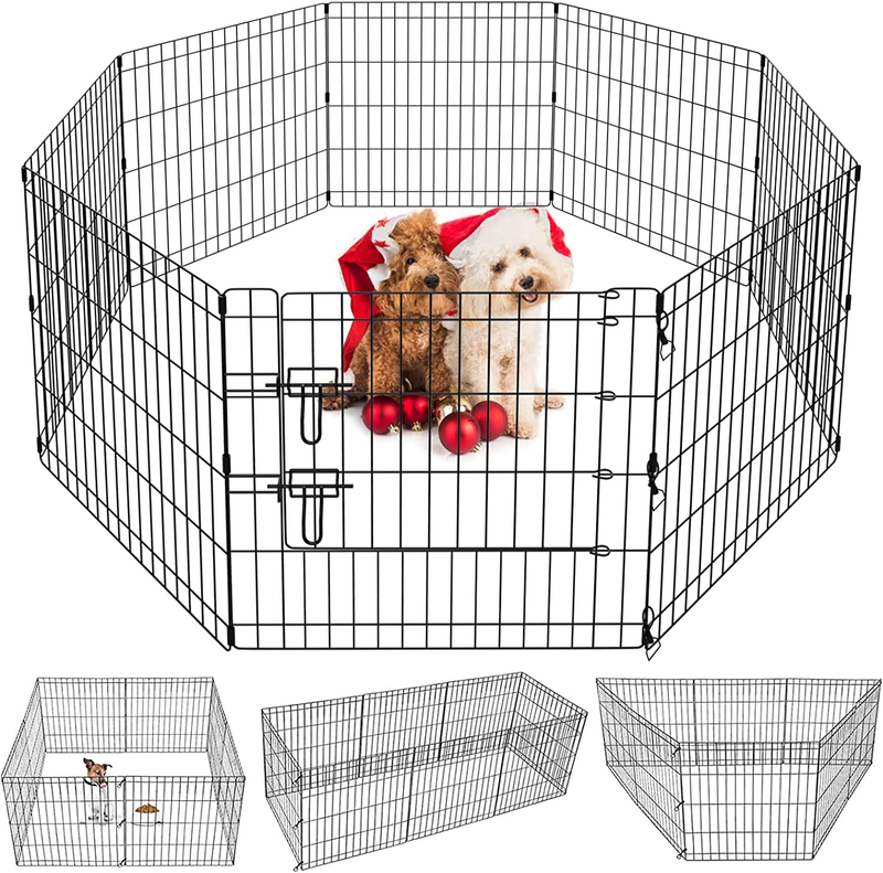 Puppy Pet Playpen 8 Panel 24 Inch Indoor Outdoor Metal Portable Folding Animal Exercise Dog Fence Ideal for Pet Animals Dog Cat Rabbit Breed Puppy (24