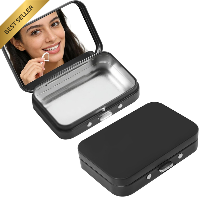 2Pack Dental Floss Portable Case with Mirror – Reusable Floss Pick Holder, Floss