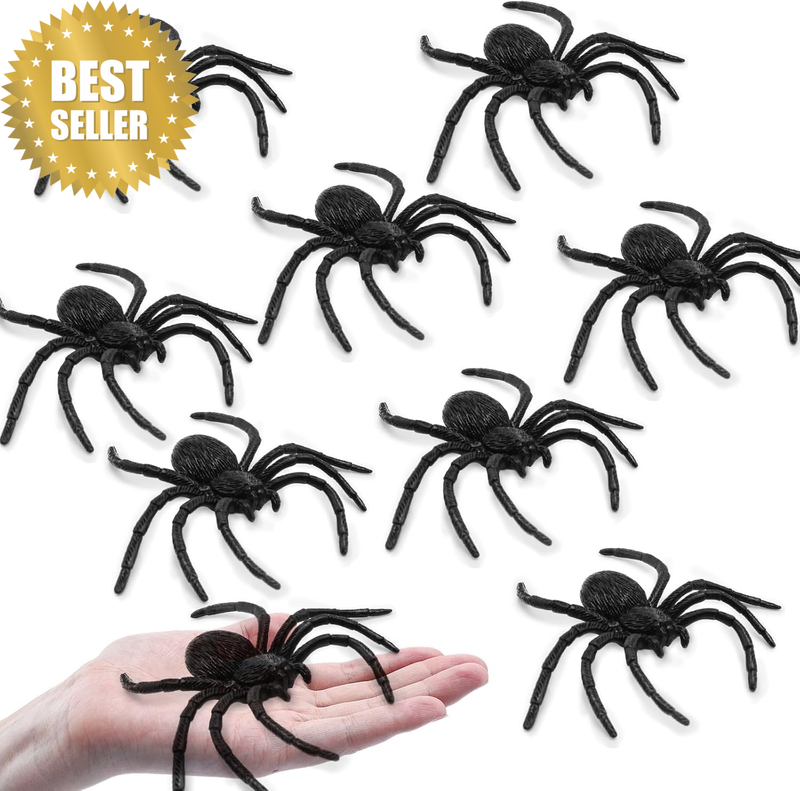 8Pcs Black Fake Plastic Spiders Set Halloween Decorations