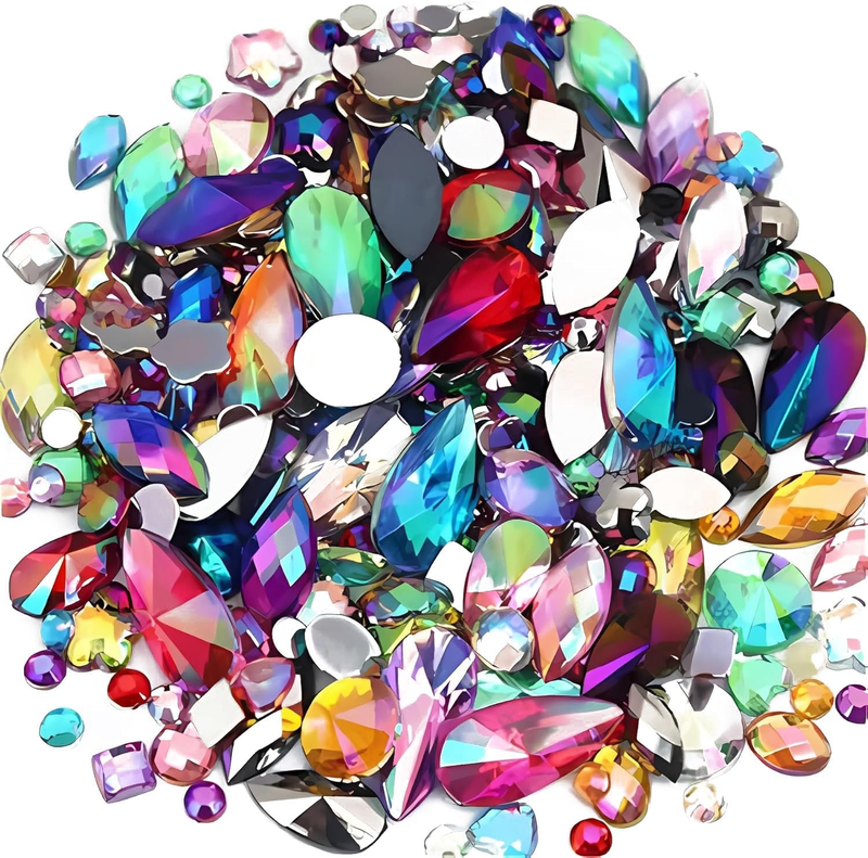 Mixed 1400Pcs AB Colour Gems Jewels Flatback Rhinestones, Assorted Shapes Rhines