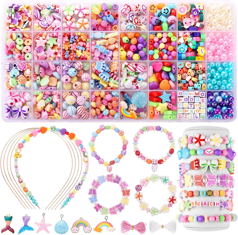 Bracelet Making Kit for Girls, 780 Pcs 32 Types Beads for Bracelets Necklaces He