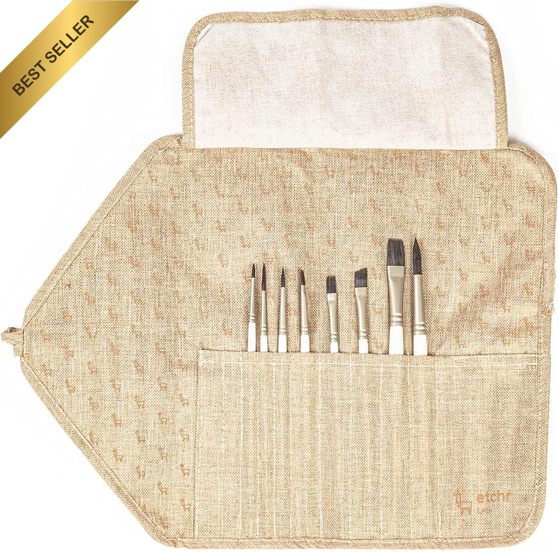 Gouache Brush Set - Set of 8 Gouache - Vegan-Friendly Paint Brush Set - Travel B
