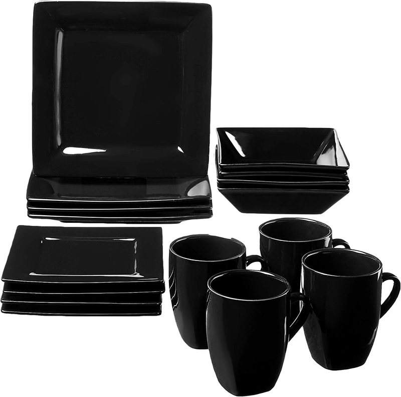 Nova Square 16 Pc Dinnerware Set, Black