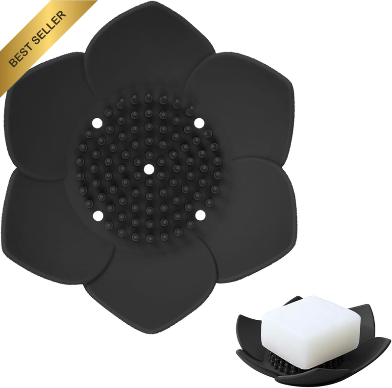Silicone Soap Dish, Self Draining Flower Shape Silicone Shower Soap Dish, Soap H