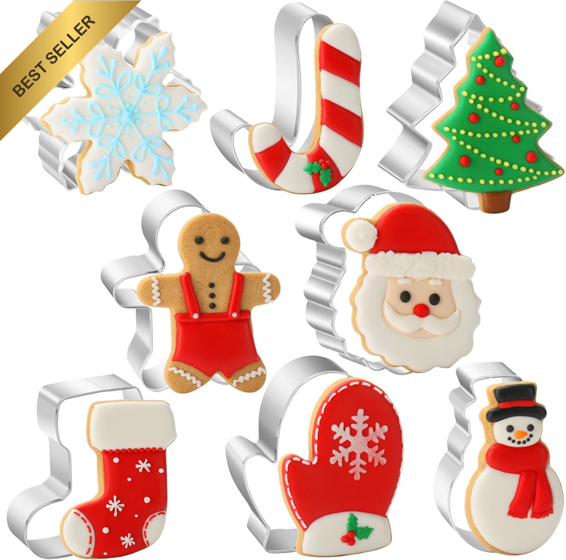 8 PCS Large Cookie Cutters Set Gingerbread Tree Snowflake Santa Xmas