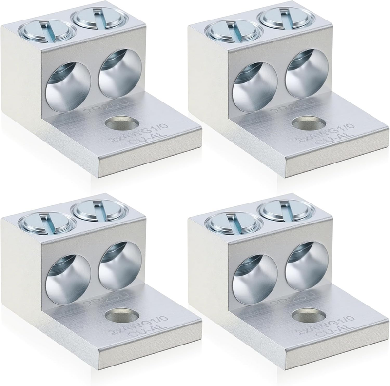 Blulu 4 Pieces Dual Aluminum Ground Lug Dual Rated Double Wire Barrel Aluminum M