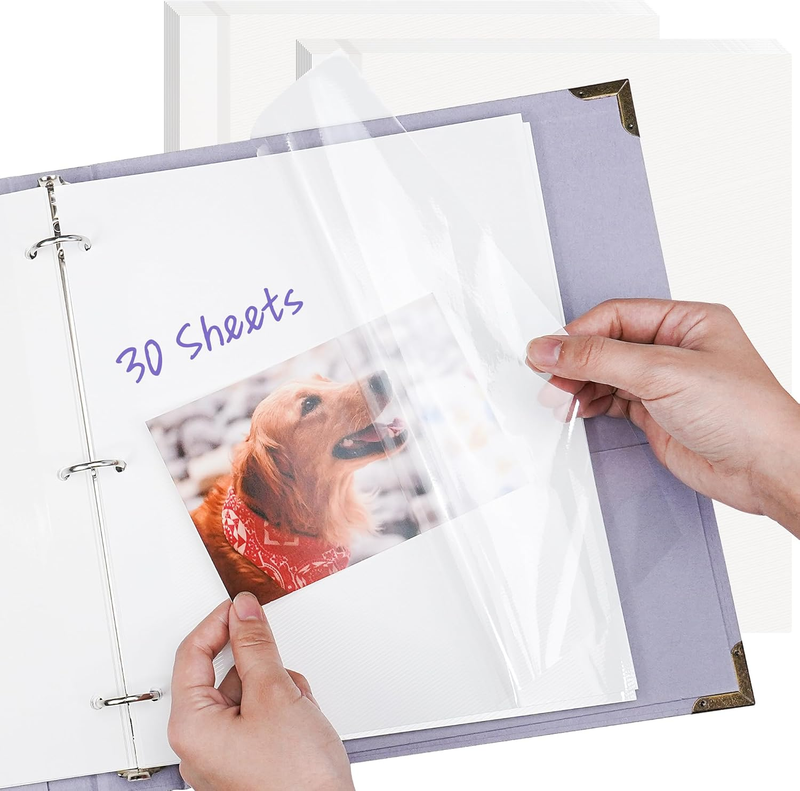 Photo Album Refill Pages for 3 Ring Binder, 60 Pages 9 X 11 Inch Self Adhesive Photo Album Scrapbook Refill Pages Fit 2X3 4X6 5X7 8X10 Photos Stamps Recipe Cards