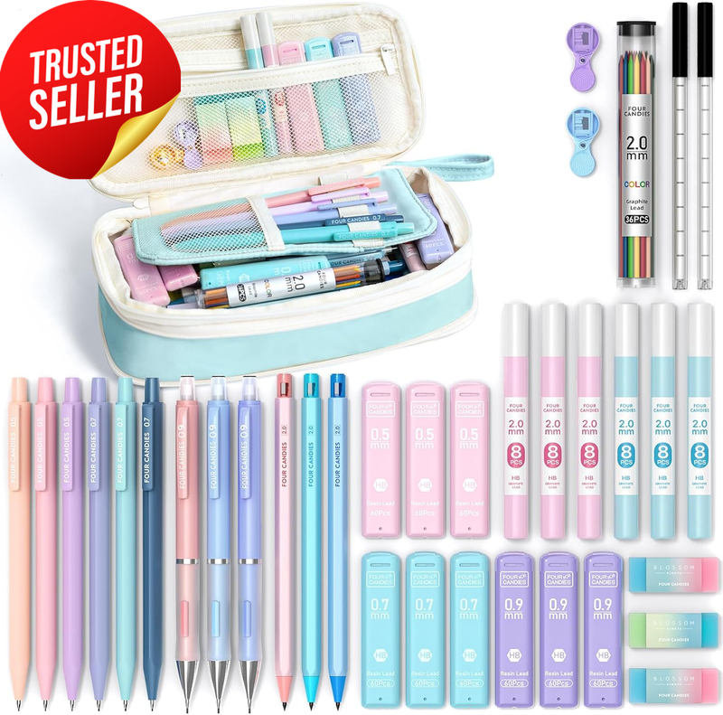 36PCS Aesthetic School Supplies, Mechanical Pencil Set 0.5Mm, 0.7Mm, 0.9Mm & 2.0