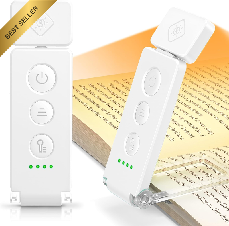 12 LED Rechargeable Book Light, Clip-On Reading Lamp with 5 Colors & 5 Brightnes