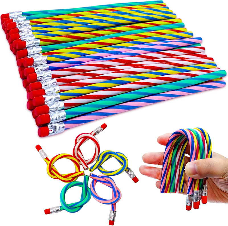 35 Pcs 7 Inch Flexible Soft Pencils,Magic Bend Pencils,Colorful Stripe Soft Penc