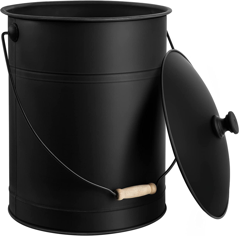 Ash Bucket Lid Outdoor Indoor Coal Bucket Fireplace Medium Bucket Metal Black