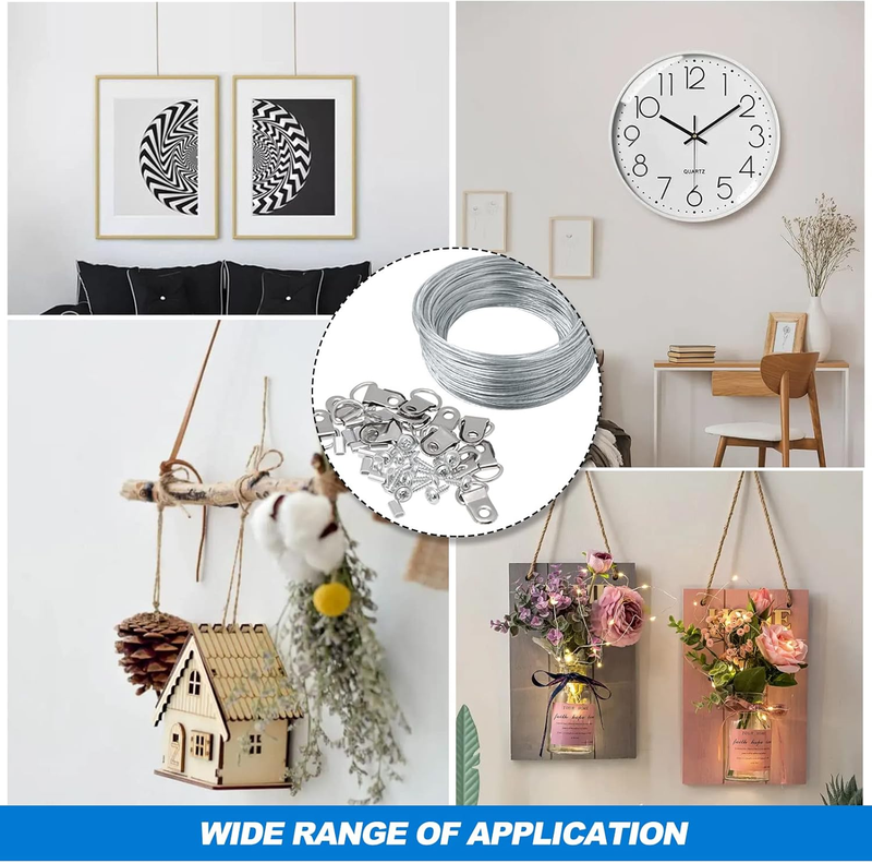 Picture Wire Hanging Kit, 100Ft Picture Frame Hanging Wire Heavy Duty with D Rin