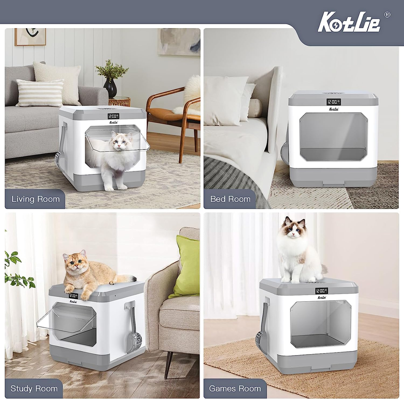 Smart Odor Removal Cat Litter Box, XL Covered Litter Box for Multiple Cats, Indo