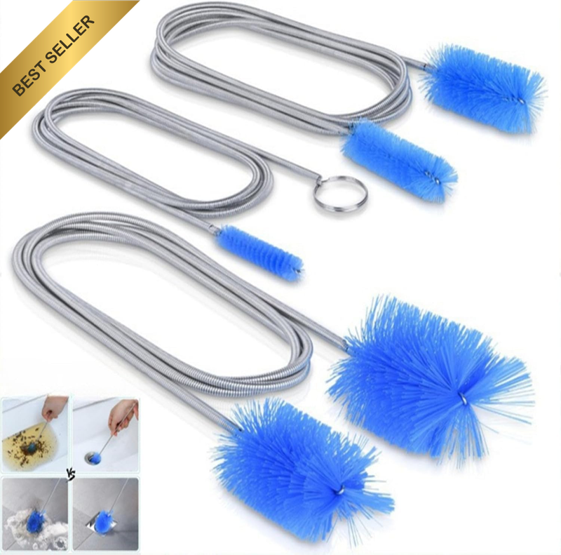 Premium 3-Piece Drain Brush Set Flexible Long Stainless Steel Tube & Double-Ende