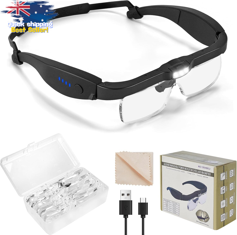 Rechargeable LED Magnifying Glass - Hands-Free, 5 Lenses for Reading & Crafts