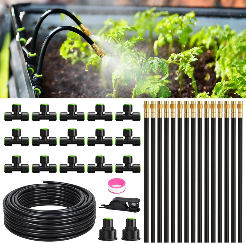 50FT Drip Irrigation System for Greenhouse Lawn Raised Beds Outdoor Plants