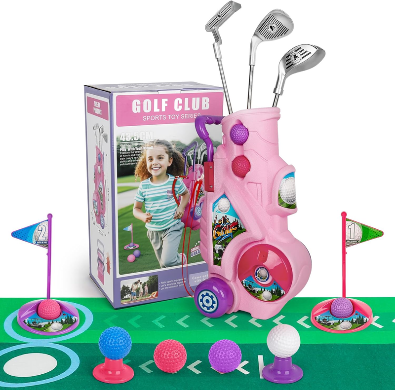 Set,upgraded Kids Golf Clubs With Putting Mat,8 Balls, 3 Golf Clubs